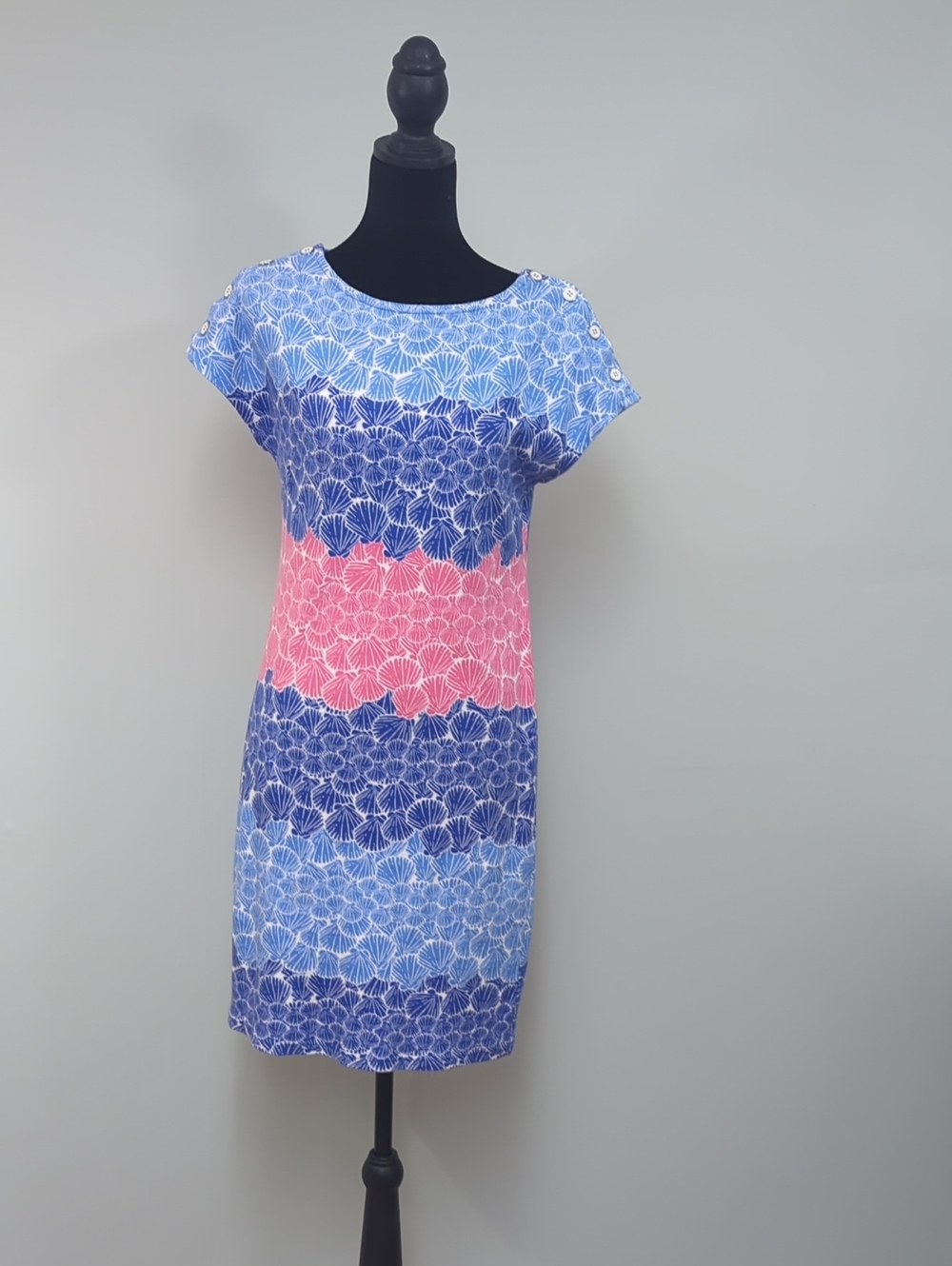 Talbots Blue and Pink Floral Stripe Shift Dress